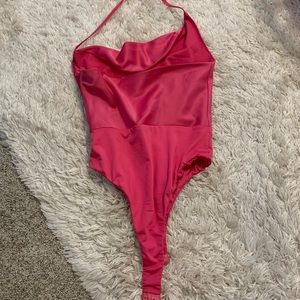 Showpo Pink Satin Bodysuit